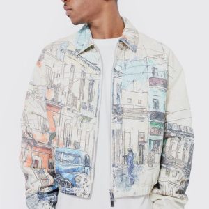 Boxy Scenic Twill Harrington Jacket