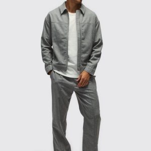 Regular Pinstripe Shirt Jacket & Tapered Fit Pants Set