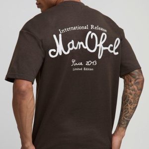 Chocolate Oversized Extended Neck Super Heavyweight Embroidered T-shirt