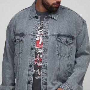 Plus Acid Wash Boxy Oversized Denim Jacket