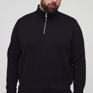 Plus Basic Oversized Quarter Zip Funnel Neck Sweatshirt