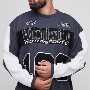 Plus Oversized Moto 100 Long Sleeve Knitted T-Shirt