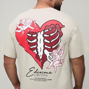 Plus Oversized MAN Skeleton Heart Print T-Shirt