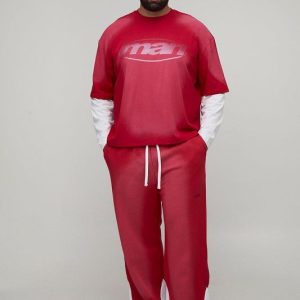 Plus Oversized Boxy Embossed Washed Faux Layer T-Shirt & Relaxed Jogger Set