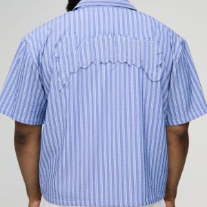 Plus Oversized Boxy 3D Applique Homme Stripe Shirt