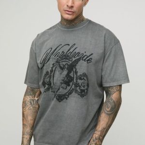 Tall Oversized Renaissance Print Washed Print T-Shirt