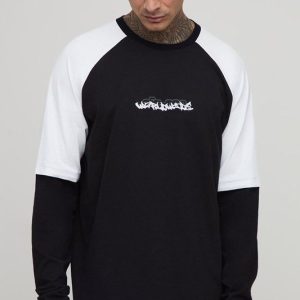 Tall Oversized Boxy Faux Layer Embroidered Graphic Raglan T-Shirt