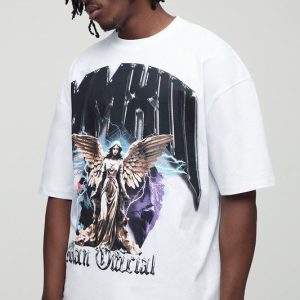 Tall Oversized Heavyweight Over The Seam Angel Printed T-Shirt