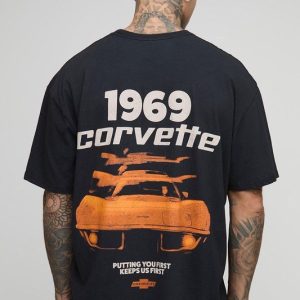 Tall Oversized Corvette License Print Washed T-Shirt