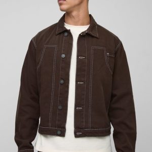 Tall Oversized Boxy Contrast Stitch Worker Denim Jacket