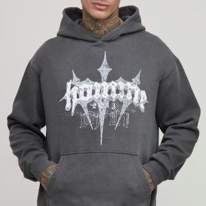 Tall Oversized Vintage Wash Homme Cross Print Hoodie