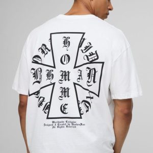 White Oversized Homme Cross Graphic T Shirt