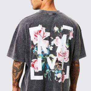 Oversized Floral Graphic Acid Wash T-shirt