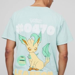 Oversized Leafeon Pokemon Graphic License Washed T-Shirt