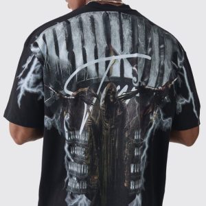 Oversized Extended Neck Extreme Gothic Back Graphic T-shirt