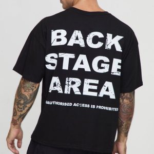 Black Oversized Boxy Backstage Slogan T-Shirt
