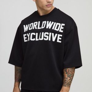 Oversized Boxy Worldwide Panelled Printed Scuba T-Shirt