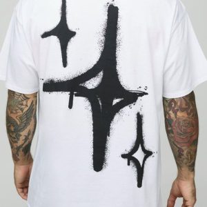 White Oversized Graffiti Spray Star T-Shirt