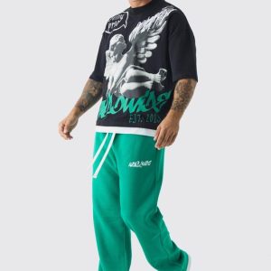 Oversized Graphic Faux Layer T-Shirt And Sweatpants Set