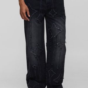 Relaxed Fit Star Applique Washed Jeans