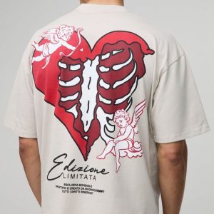 Oversized Boxy MAN Skeleton Heart Print T-Shirt
