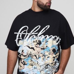 Plus Oversized Heavyweight Large Scale Print Cupid T-Shirt