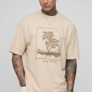 Tall Oversized Palm Paradise Print T-Shirt