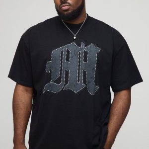 Plus Oversized Rhinestone M Printed T-Shirt