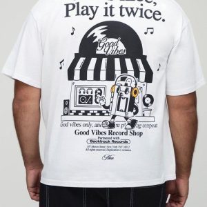 Plus Oversized Man Script Good Vibes Graphic T-Shirt