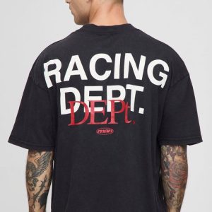 Oversized Boxy Extended Neck Racing Dept Washed T-Shirt