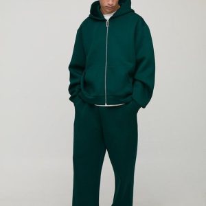 Oversized Boxy Bonded Scuba Zip Through Hooded Tracksuit