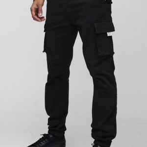 Slim Fit Elasticated Waist Woven Tab Cuffed Cargo Pants