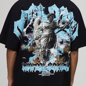 Black Oversized Heavyweight Gothic Printed T-Shirt
