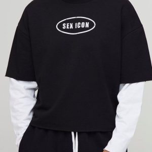 Oversized Boxy Loopback Faux Layer Sex Icon T-Shirt