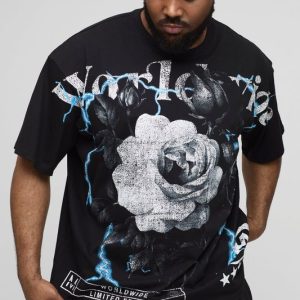 Plus Oversized Worldwide Floral Over The Seam Print T-Shirt