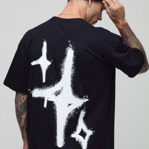 Black Oversized Graffiti Spray Star T-Shirt