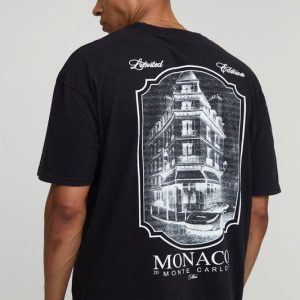Washed Black Monaco Landscape Print T-Shirt