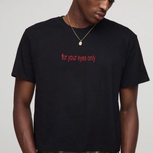 Black Shrunken Boxy For Your Eyes Only Embroidered T-Shirt