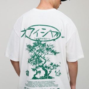 White Oversized Bonsai Tree Graphic T-Shirt