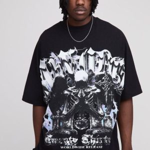 Tall Oversized Heavyweight Gothic Large Scale Print T-Shirt