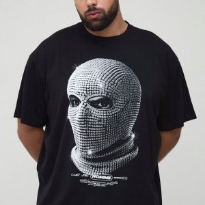 Plus Oversized Rhinestone Mask Print T-Shirt
