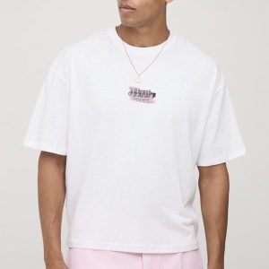 White Oversized Boxy Man Caution Tape T-Shirt