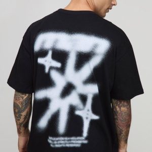 Black Oversized Blurred Spray Graffiti Star Printed T-Shirt
