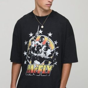 Black Oversized McFly Washed Licensed T-Shirt