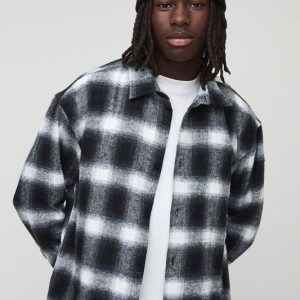 Oversized Boxy Brushed Check Badge Carpenter Overshirt