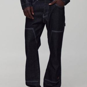 Slim Flared Stacked Carpenter Contrast Stitch Jeans