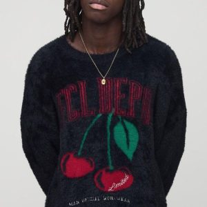 Regular Fit Cherry Graphic Extreme Fluffy Knitted Jumper