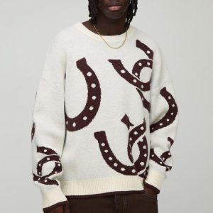 Oversized Dropped Shoulder Horse Shoe Jacquard Knitted Jumper