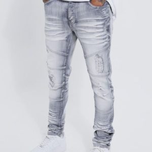 Skinny Stretch Heavy Bleached Ripped Jean
