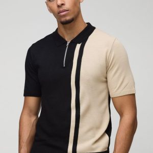 Short Sleeve Muscle Fit Colour Block Knit Polo